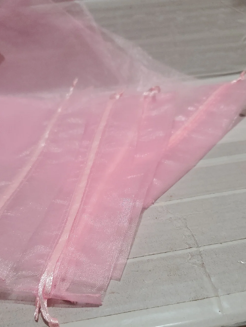 Set Of 6 Sheer Pink Organza Drawstring Bags -